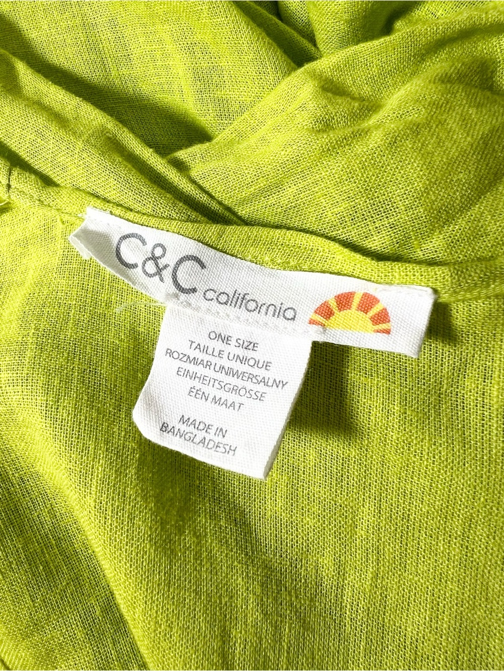 NWT C&C California linen blend kimono One Size lime green cover up - Picture 7 of 8